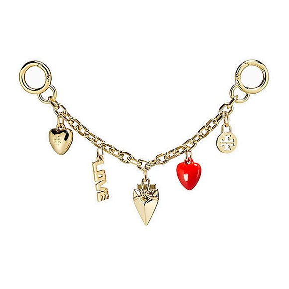 Tory Burch Gold-Plated Metal & Red Heart Key Fob - Picture 1 of 8